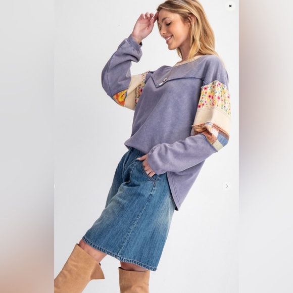 #067 Easel PRINT MIX WASHED TERRY KNIT PULLOVER - Picture 6 of 6